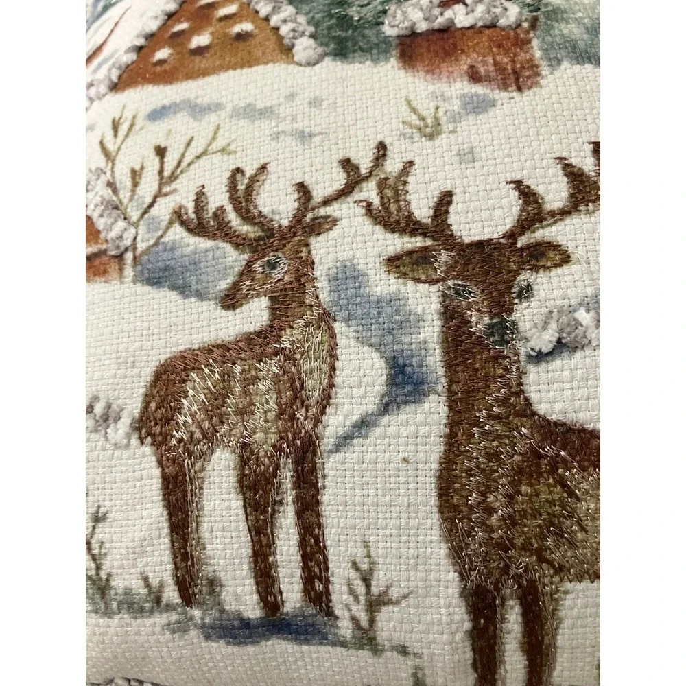 Balsam‎ & Fir Trading Co Throw Pillow Embroidered Winter Landscape Deer